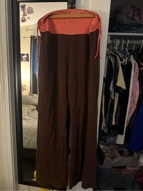 725 Originals Women's Two-Tone Drawstring Waist Wide-Leg Pants - Brown & Coral